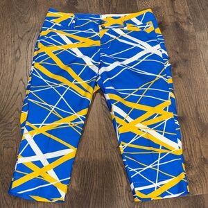 Loudmouth Ladies Golf Capri. Vibrant Blue and Yellow Patterned Pants. EUC Sz 4